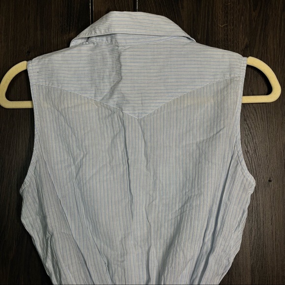 \|🌼3/$30🌼Vintage Lucky Brand Dungaree Sleeveless Stripped Blouse Size Medium - Picture 13 of 16